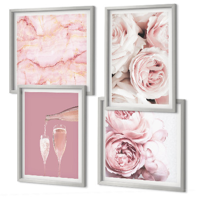 Set van posters met lijst Rozen champagne marmer pastel