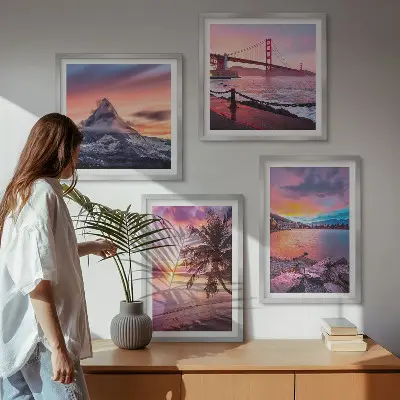 Zonsondergangen brug landschap meerluik in lijst