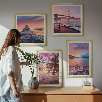 Zonsondergangen brug landschap meerluik in lijst