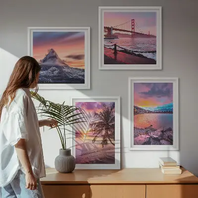Zonsondergangen brug landschap meerluik in lijst