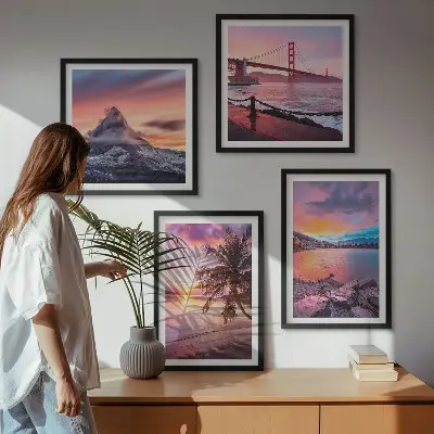 Zonsondergangen brug landschap meerluik in lijst