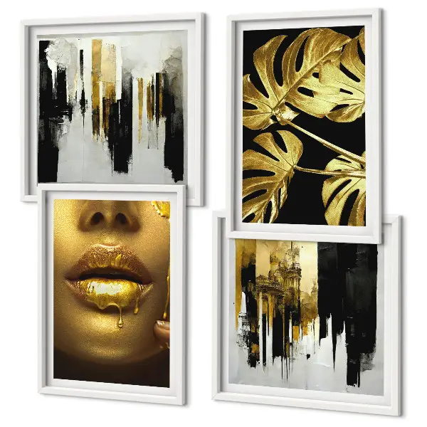 Abstracte bladschilderkunst met lijst set posters