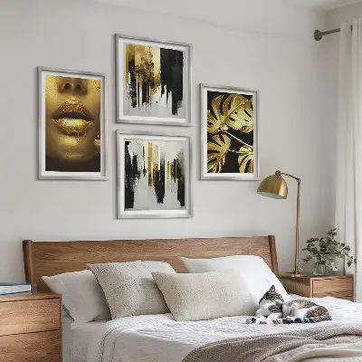 Abstracte bladschilderkunst met lijst set posters
