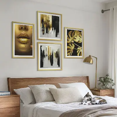 Abstracte bladschilderkunst met lijst set posters