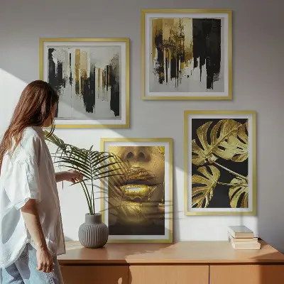 Abstracte bladschilderkunst met lijst set posters