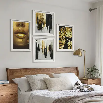 Abstracte bladschilderkunst met lijst set posters