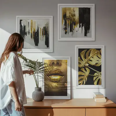 Abstracte bladschilderkunst met lijst set posters