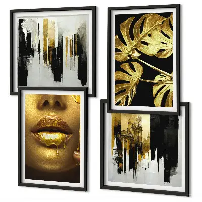 Abstracte bladschilderkunst met lijst set posters