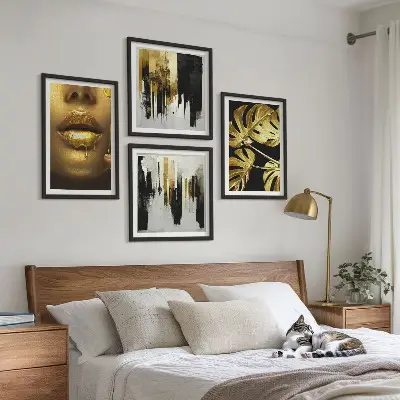 Abstracte bladschilderkunst met lijst set posters