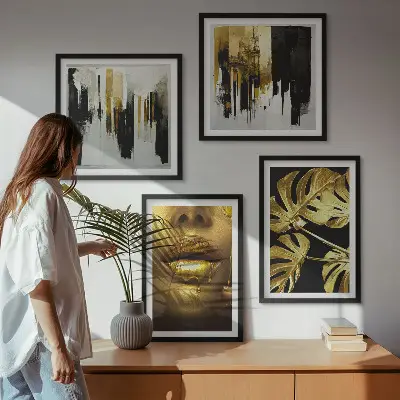 Abstracte bladschilderkunst met lijst set posters