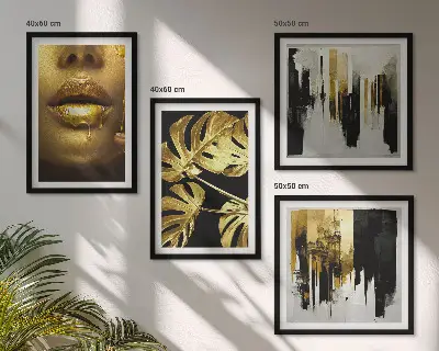 Abstracte bladschilderkunst met lijst set posters