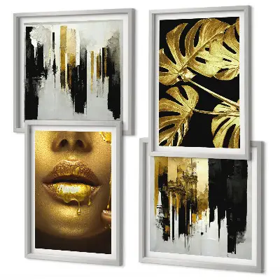 Abstracte bladschilderkunst met lijst set posters