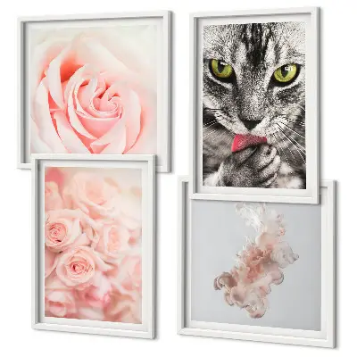 Set van posters met lijst Abstracte grijze kat met rozen