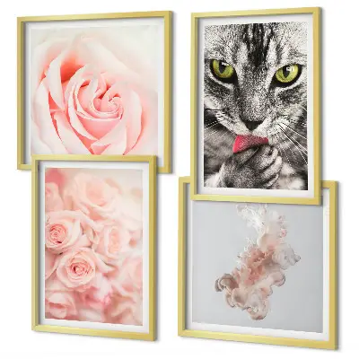 Set van posters met lijst Abstracte grijze kat met rozen