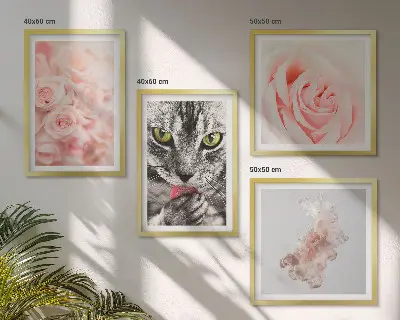 Set van posters met lijst Abstracte grijze kat met rozen