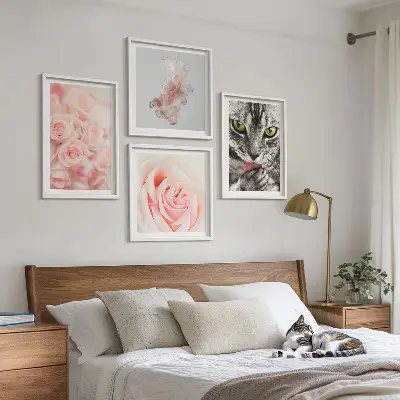Set van posters met lijst Abstracte grijze kat met rozen
