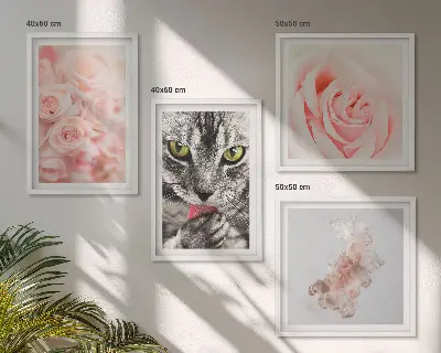 Set van posters met lijst Abstracte grijze kat met rozen
