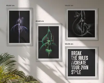 Abstracte zwarte patronen meerluik in lijst