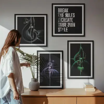 Abstracte zwarte patronen meerluik in lijst