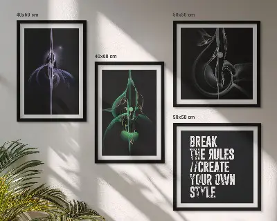Abstracte zwarte patronen meerluik in lijst