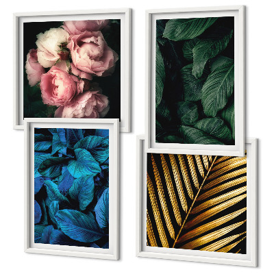 Set van posters met lijst Bladeren en bloemen in verschillende kleuren