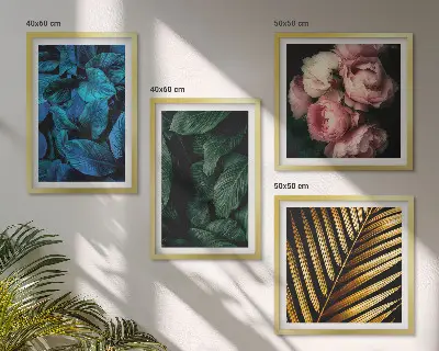 Set posters met lijst met bladeren en bloemen in verschillende kleuren