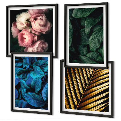 Set van posters met lijst Bladeren en bloemen in verschillende kleuren