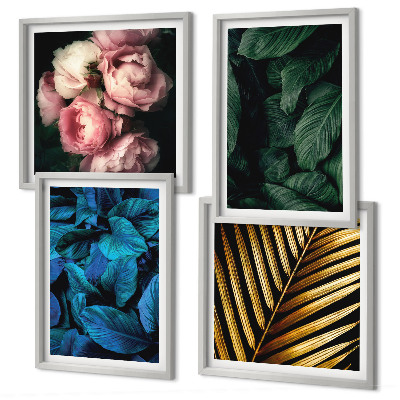 Set van posters met lijst Bladeren en bloemen in verschillende kleuren