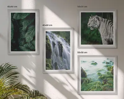 Witte tijger bij een waterval met bladeren meerluik in lijst