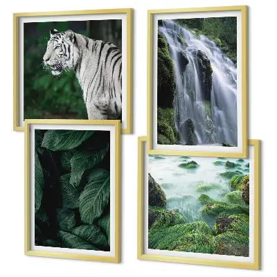 Witte tijger bij een waterval met bladeren meerluik in lijst