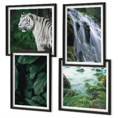 Witte tijger bij een waterval met bladeren meerluik in lijst