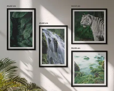 Witte tijger bij een waterval met bladeren meerluik in lijst
