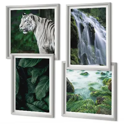 Witte tijger bij een waterval met bladeren meerluik in lijst