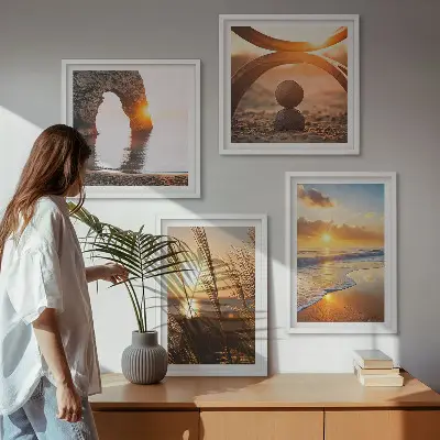 Poster set met lijst rustige landschappen van een zonnig strand