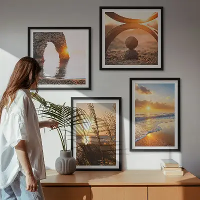 Poster set met lijst rustige landschappen van een zonnig strand