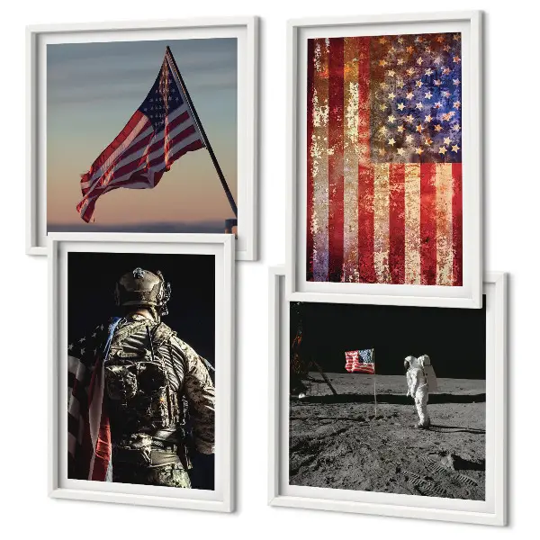 Amerikaanse symbolen, de vlag van de VS meerluik in lijst