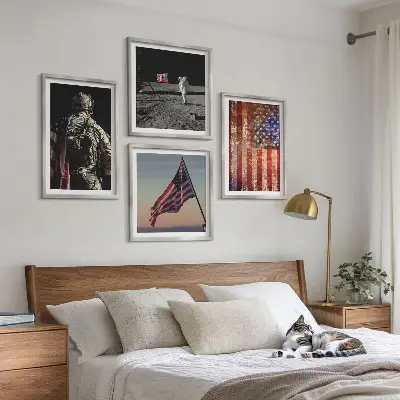 Amerikaanse symbolen, de vlag van de VS meerluik in lijst