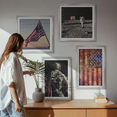 Amerikaanse symbolen, de vlag van de VS meerluik in lijst