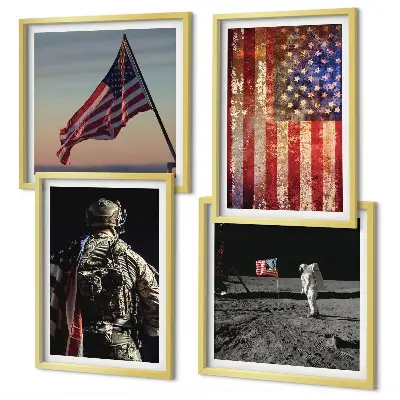 Amerikaanse symbolen, de vlag van de VS meerluik in lijst