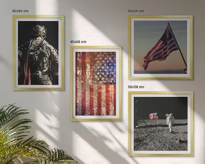 Amerikaanse symbolen, de vlag van de VS meerluik in lijst