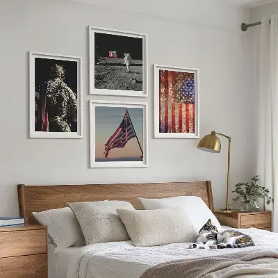 Amerikaanse symbolen, de vlag van de VS meerluik in lijst
