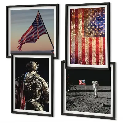 Amerikaanse symbolen, de vlag van de VS meerluik in lijst
