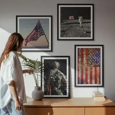 Amerikaanse symbolen, de vlag van de VS meerluik in lijst