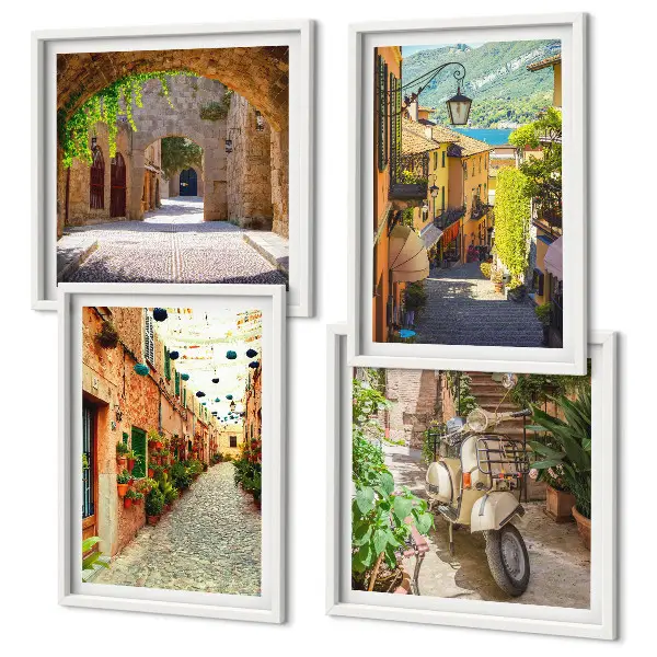 Set van posters met lijst Sfeervolle straatjes en pizza