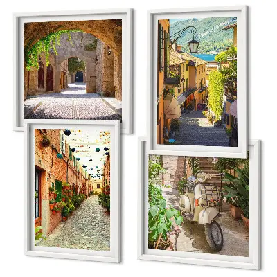 Set van posters met lijst Sfeervolle straatjes en pizza