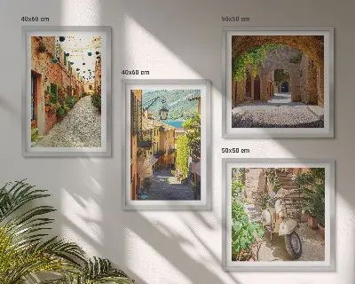Set van posters met lijst Sfeervolle straatjes en pizza