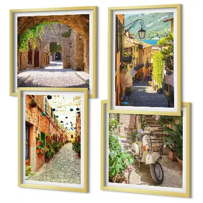 Set van posters met lijst Sfeervolle straatjes en pizza