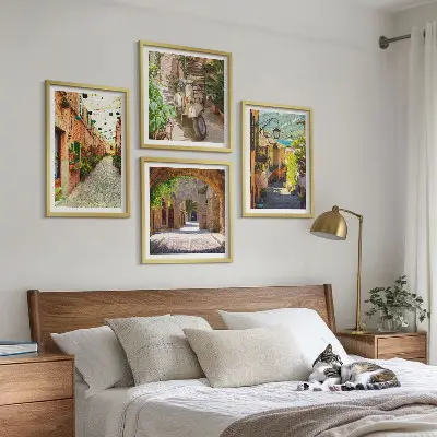Set van posters met lijst Sfeervolle straatjes en pizza