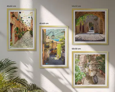 Set van posters met lijst Sfeervolle straatjes en pizza