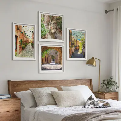 Set van posters met lijst Sfeervolle straatjes en pizza